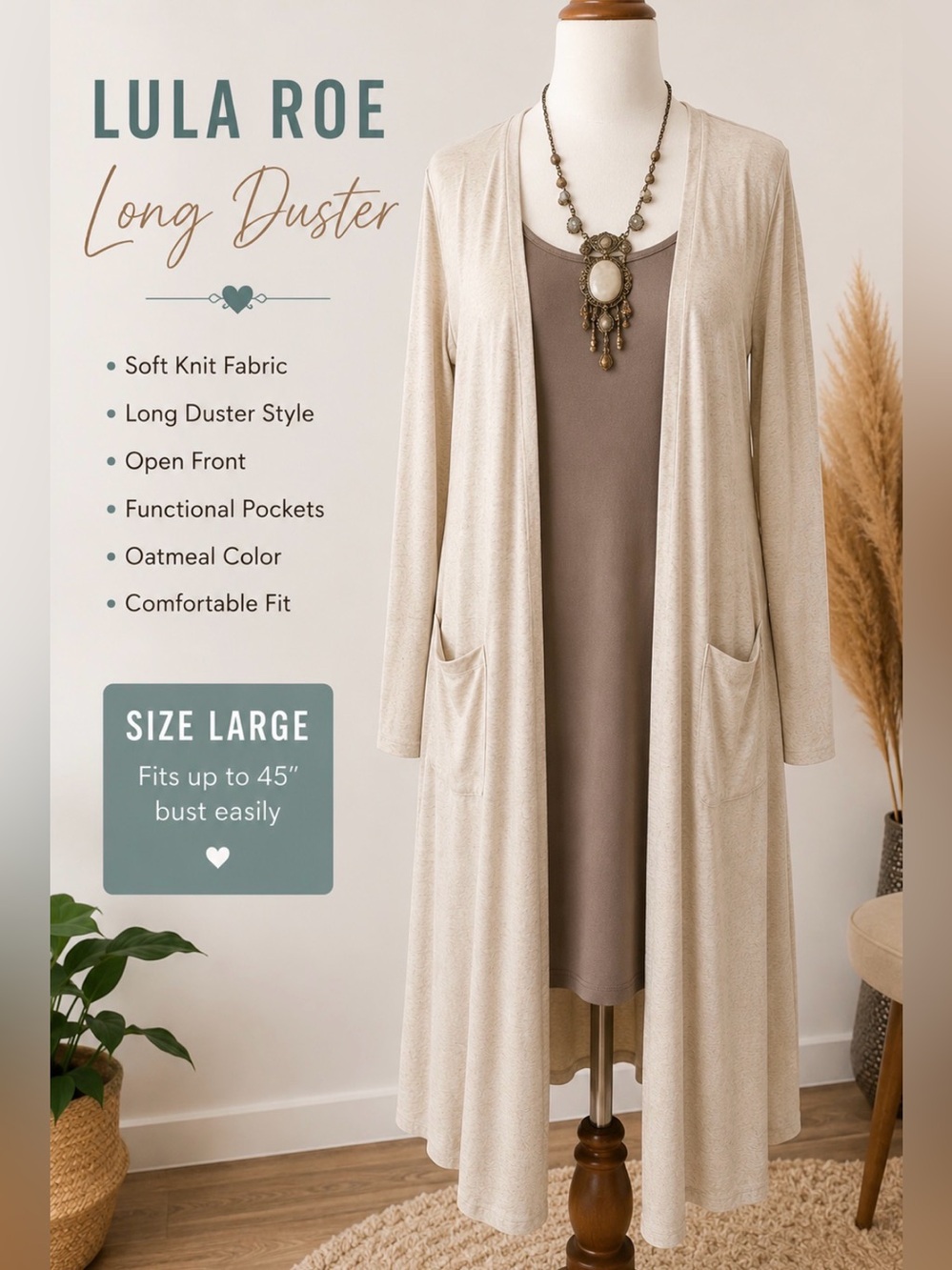 Long Length-Soft Knit - Cardigan Duster with Pockets -Large